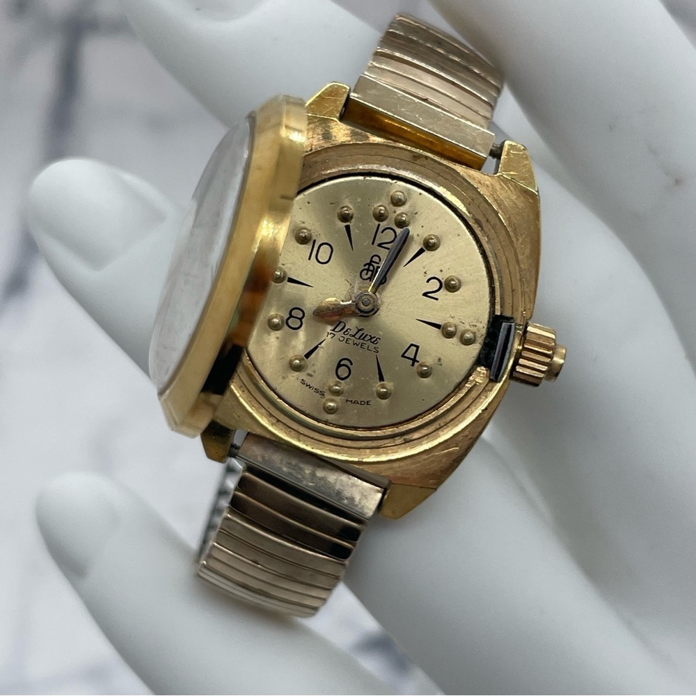 Vintage AFB Braille DeLuxe Gold Plated Watch 17 Jewels Wind Up Swiss Made